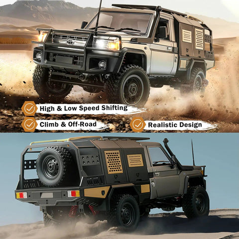 1 To 12 Scale RC Crawler Toyota LC79 4x4 Off Road Toy with LED Lights driving on rocky terrain