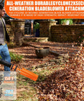 Person using Turbo Leaf Blower Air Booster Kit With Universal Cordless High Flow Nozzle Extension for yard cleanup
