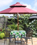 Outdoor 60 Inch Square Tablecloth With Umbrella Hole And Zipper Waterproof And Stain Resistant Polyester Patio Cover For Backyard BBQs Picnic Tables Easy Clean Fits Square And Round Tables on patio with red umbrella