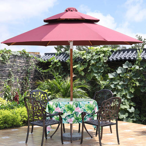 Outdoor 60 Inch Square Tablecloth With Umbrella Hole And Zipper Waterproof And Stain Resistant Polyester Patio Cover For Backyard BBQs Picnic Tables Easy Clean Fits Square And Round Tables on patio with red umbrella