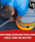 Man installing Shop Vac Caster Foot Set Replacement for A and B models, showing assembly process on vacuum cleaner.