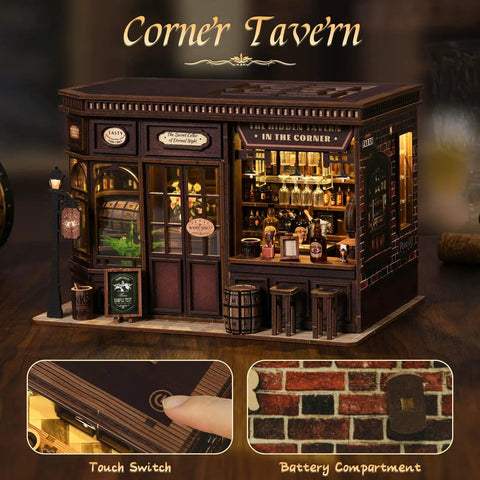 Cozy Corner Tavern Book Nook Kit With LED Lights For Adults DIY Miniature Dollhouse Puzzle In 3D Wood Craft For Teens And Beginners A Dope Gift For Book Nook Lovers And Shelf Decor