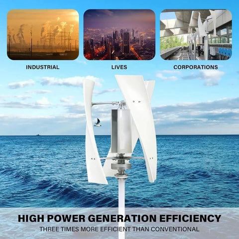 Offshore 1000W Vertical Wind Turbine Kit With 3 Fiberglass Blades And Controller 12V/24V/48V Output Copper Wire Permanent Magnet Generator