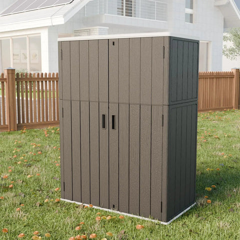 57 Cu Ft Outdoor Storage Shed With Floor, All Weather Resin Design For Patio, Garden And Lawn, Double Layer Plastic Tool Shed