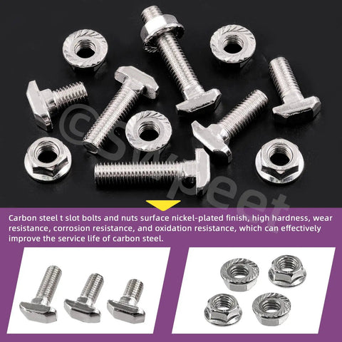 European 40 Series M8 Drop In Bolts And Nickel Flange Nuts Kit 120 Pieces T Slot Hardware Set with various bolt and nut designs shown
