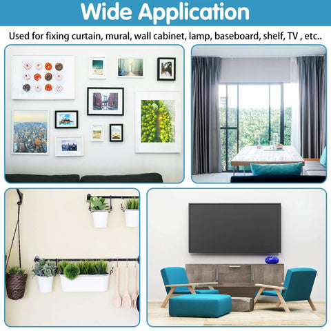 Wide application of Heavy Duty Drywall Anchors And Screws Kit 200 Pieces Self Drilling for mounting various home decor items.