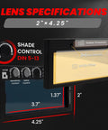 2 By 4.25 Inch Auto Darkening Welding Lens With Shade 5 To 13 Adjustable, gold tint and specifications displayed, solar powered