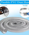 Flexible 3X50 Inch PVC Dust Collection Hose showing ease of cutting, transparent design for airflow monitoring.