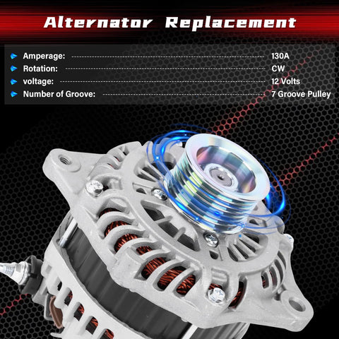 Alternator Replacement For Altima 2007 2008 2009 2010, Maxima 2009 2010, Murano 2009 2010 2011 2012 2013 2014, Quest 2011-2017 V6 3.5L
