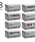 Large Fabric Closet Shoe Storage Box With Clear Window 8 Pack Gray Herringbone Lido Collection Durable Foldable Shoe Bin Organizer