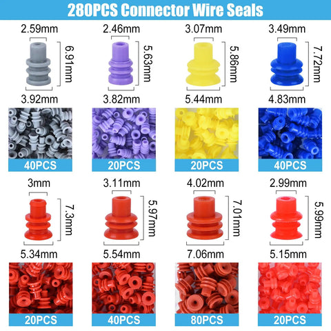 Close-up of wire seals from Pro Grade Automotive Terminal Pin Kit With 567 Pieces Across 26 Pin Types Including 1Mm To 3.5Mm Pins