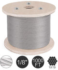 One Thousand Feet Of T316 Stainless Steel Cable One By Nineteen Wire Rope One Eighth Inch Diameter For Deck Cable Railing Kits
