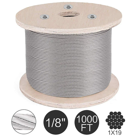 One Thousand Feet Of T316 Stainless Steel Cable One By Nineteen Wire Rope One Eighth Inch Diameter For Deck Cable Railing Kits
