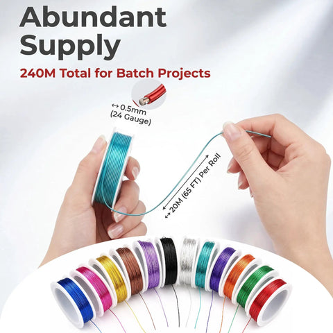 24 Gauge Jewelry Wire Set For Beading, Tarnish Resistant Craft Wire 0.5mm In 12 Dope Colors, Colored Iron Beading Thread For Wrapping, DIY Supplies Kit With 20M Per Roll, 12 Rolls, Total 240M, shown in teal spool