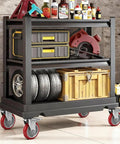 Heavy Duty 5 Inch Locking Swivel Caster Wheels For Furniture With Threaded Stem And Surefire Side Brake Smooth Rolling Support No Sweat Snap Fit Setup Complete Hardware Pack Ready To Go Now on a utility cart.