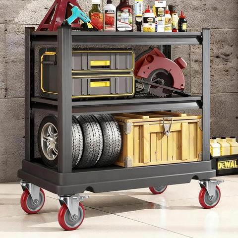 Heavy Duty 5 Inch Locking Swivel Caster Wheels For Furniture With Threaded Stem And Surefire Side Brake Smooth Rolling Support No Sweat Snap Fit Setup Complete Hardware Pack Ready To Go Now on a utility cart.