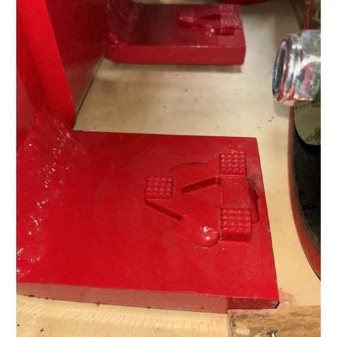 Close-up view of Economical Heavy Duty Hydraulic Machinery And Equipment Mover with Adjustable Forks, red mounting pegs visible.