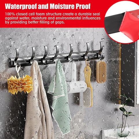 Heavy Duty Double Sided Tape With Waterproof Adhesive in use holding bath items, demonstrating moisture proof properties on tiled wall.