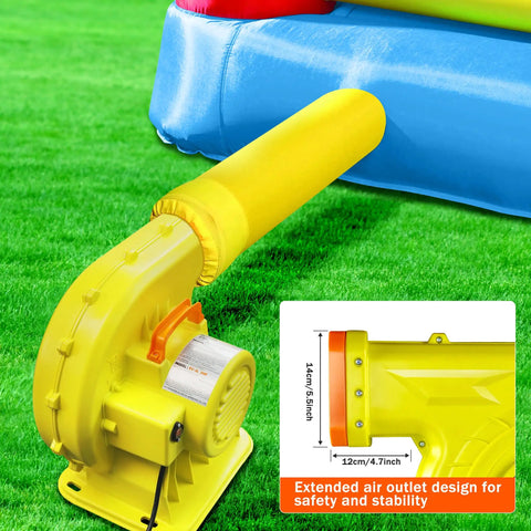 Heavy Duty 2HP Inflatable Air Blower For Big Bounce Houses with extended air outlet on grass, designed for safety and stability.