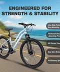 Womens 26 Inch Mountain Bike With Shimano 21 Speed Rear Derailleur Twist Grip Shifter Dual Disc Brakes Lockout Suspension Fork Steel Frame
