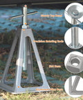 Close-up of Beefy Heavy Duty RV Stabilizer Jacks, 7,900 Lbs Capacity, showing aluminum base, rotating rod, and top head.