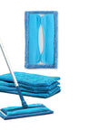 Reusable Microfiber Sweeper Pads That Fit Swiffer Mops Like A Charm Machine Washable Over One Hundred Times Kick Ass Dust And Hair Trap Saves Real Big Bucks Nifty Five Count Pack with blue microfiber pads.