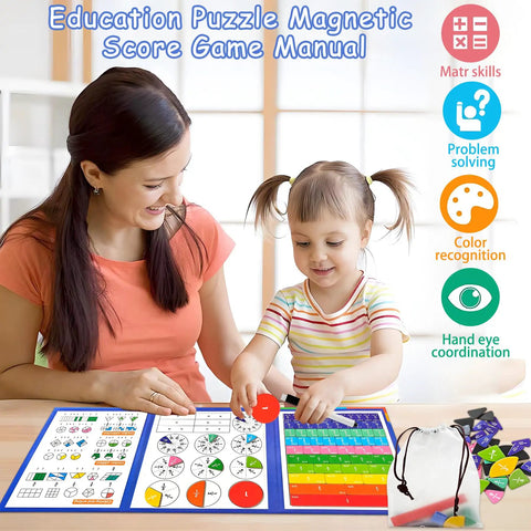 Child and adult using Hands On Fraction Play Kit With Magnetic Tiles And Circles For Whiteboard Ready Math Practice Kid Friendly