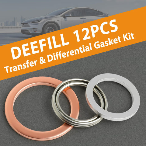 12pc Crushable Steel Transfer And Differential Drain Plug Gasket Kit for Toyota and Lexus vehicles on display with copper, steel, and aluminum gaskets