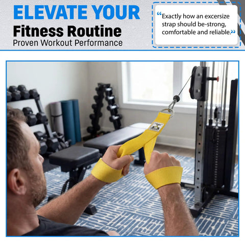 Heavy Duty Cable Machine Strap Attachment for upper body training in use during workout with ergonomic soft strap.