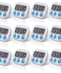 Bulk 12 Pack Digital Kitchen Timers With Magnetic Mounts, Count Up And Countdown Timers, Large Digits, Loud Alarm, White Finish