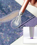Grooved Diamond Painting Wheel Tool for Pro Grade Gem Art Pen Kit aligning jewels, demonstrating use with square drills