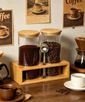 Two 49oz Airtight Glass Coffee Canisters With Bamboo Shelf, Stainless Spoon And Anti Slip Pads For Storage Jars