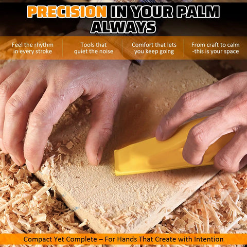 Hands using Premium Micro Sander Kit With 54 Pcs Detail Hand Sanding Block And 9 Grit Sandpapers 80 To 800 for woodwork
