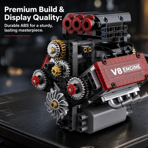 Mechanical V8 Engine Model Kit With Transparent Display 478 Pieces Realistic Piston And Crankshaft Motion Totally Hands On STEM Project Collectible Desk Decor, ABS model with gears