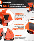 3 In 1 Wood Chipper Shredder Mulcher for Yard Cleanup Gas Powered 7 HP 212cc beast with dual hoppers and large cutting disc