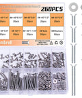 Hella Durable 4-40 Phillips Flat Head Machine Screws And Hex Nuts Assortment Kit Featuring 260 Pieces Of 304 Stainless Steel Countersunk Fasteners With Locking Washers in a divided storage box.