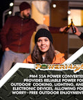 Rock Solid 55 Amp Deck Mount Rv Converter And Smart Battery Charger Optimized For Lead Acid And Lithium Batteries Delivering Hella Reliable Regulated 12 Volt Output For Campground Adventures All Season Long, woman outdoors smiling with RV in background.
