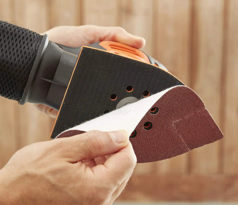 Pick Up This Bad Boy Heavy Duty Multi Sander With 200 Watt Motor, 4 In 1 Orbital And Finger Sanding Heads, Dust Free Power Tool For Quick Smooth Wood Finishes Worth Every Penny, attaching sanding pad.
