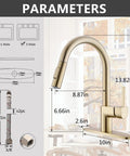 Gold Brushed Kitchen Faucet With Pull Down Sprayer Single Handle 360 Degree Swivel Low Arc Design 1 And 3 Hole Compatible