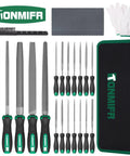 Pro Grade Metal File Set 34 Piece High Carbon Steel With Storage Case for hardened steel and metalworking, showing various files and case.