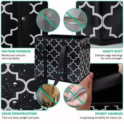 Reusable Grocery Bags 3 Pack Foldable Washable Large Storage Bins Basket Water Resistant Shopping Tote Bag Black shown for features