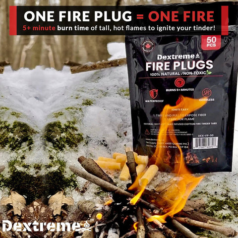 Waterproof Windproof Fire Plugs 50 Pack Fire Starter Pellets For Campfires, Emergencies, Survival, fire pit with package displayed