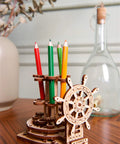 Dope Mechanical Wheel Desk Organizer Kit For Adults And Family, 3D Wood Puzzle With Moving Parts, STEM DIY Project, Holds Up To Six Pens Or Pencils, Educational Home Office Toy, wooden pencil holder on desk