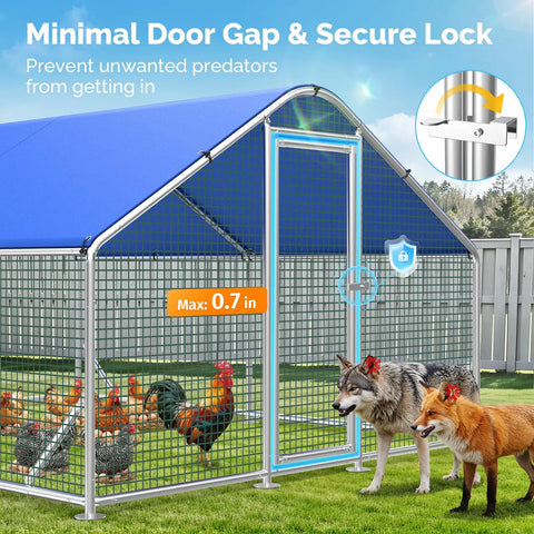 Top Notch Heavy Duty Chicken Coop Run With Thick Hardware Cloth For 20 Chickens, secure lock to prevent predators.
