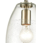 Close-up of Ebbtide 6 Inch Wide 1 Light Mini Pendant with Satin Nickel Finish and Clear Glass Droplet Shade.