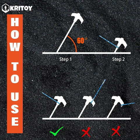 Diagram showing how to use Heavy Duty 12 Pack Tent Stakes 8 Inch Ground Anchors Screw In With Glow In The Dark Heads at 60 degrees.
