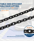 Close-up of 2200 Lb Electric Chain Hoist With 120V Single Phase Overhead Crane G100 Chain, showing chain detail and garage setting.