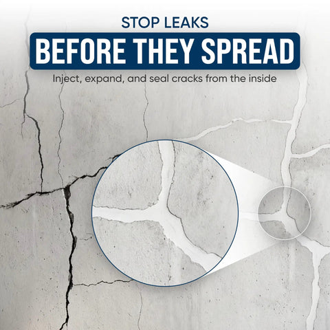 DIY Basement Crack Injection Kit For Fast Foundation Repair, Polyurethane Leak Seal System Stops Active Water Leaks In Foundation Walls.