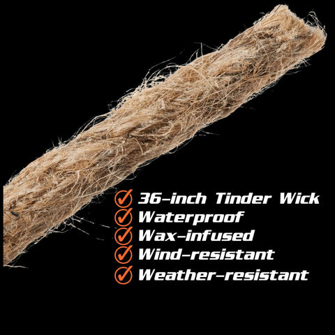 Fire Starter Rope 36 Inch Waterproof Wax Infused Hemp Tinder Wick Refill For Emergency Kits Survival Tools Camping Gear