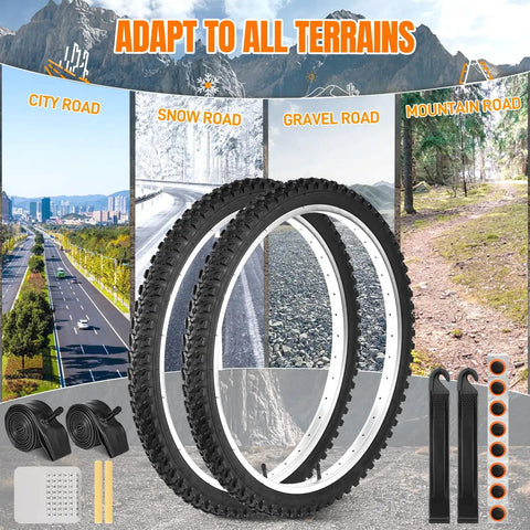 2 Pack 24 Inch Mountain Bike Tire Set Foldable Puncture Resistant Tires With 24 By 1.75 2.125 Inch Tubes And Repair Tool Kit